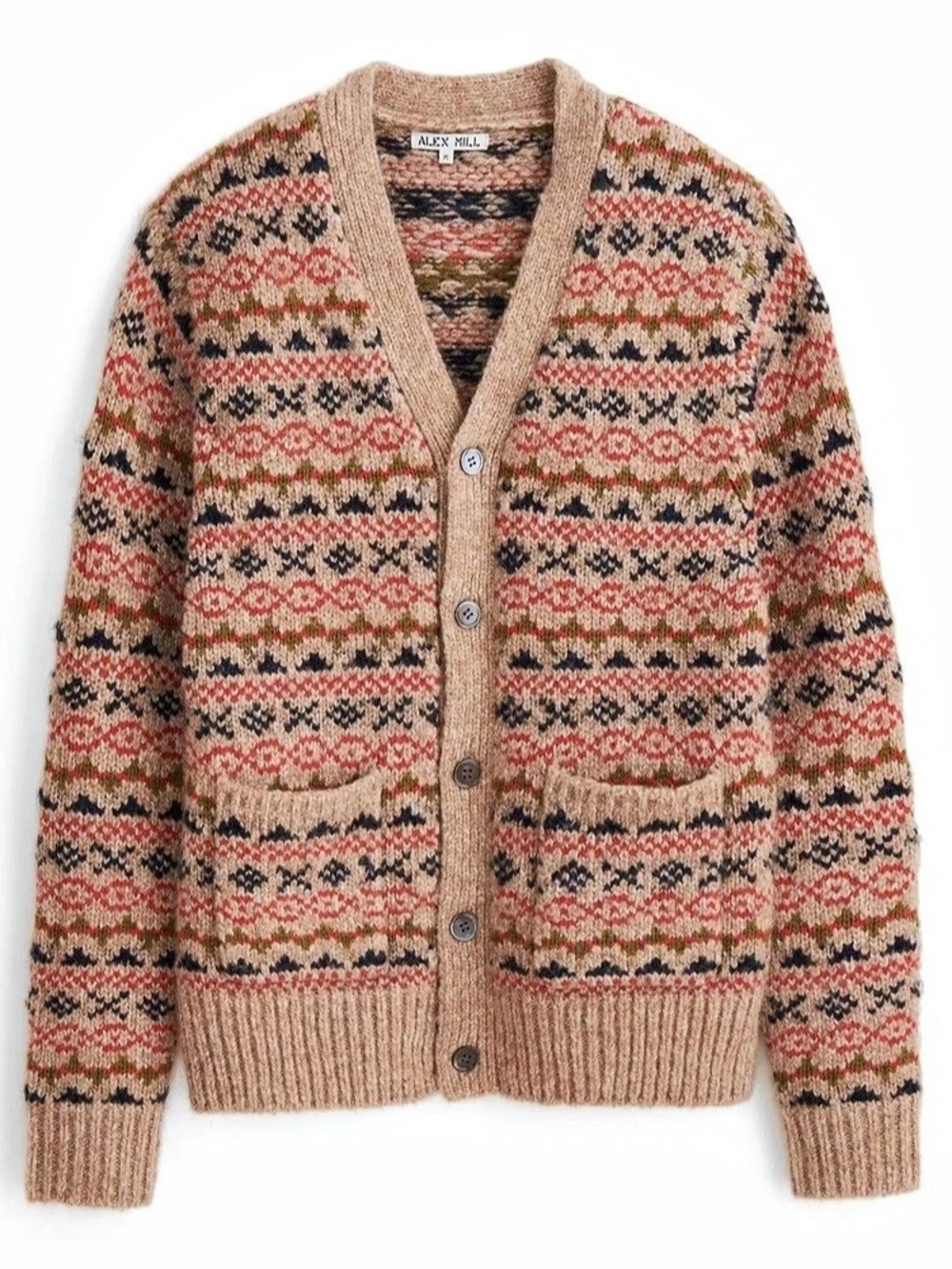 Alex Mill Fair Isle Cardigan Brown & Red